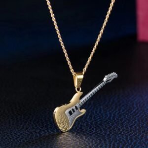 U7 Guitar Pick Necklace for Men Women, Stainless Steel/Gold/Black Guitar Pendant with 26 Inch Chain | R&B Music Jewelry